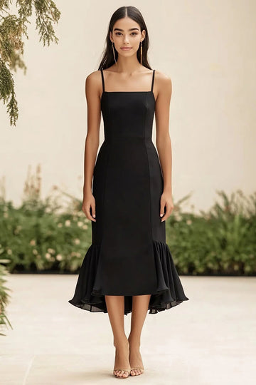 Black Sheath Spaghetti Straps Graduation Dress